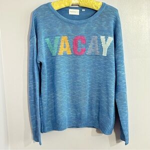 NWT Mia + Tess Medium Blue VACAY Sweater